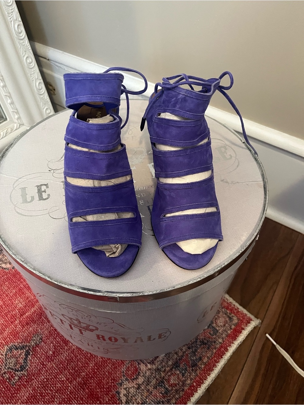 AQUAZURRA Violet Suede Strappy Lace-Up Heels